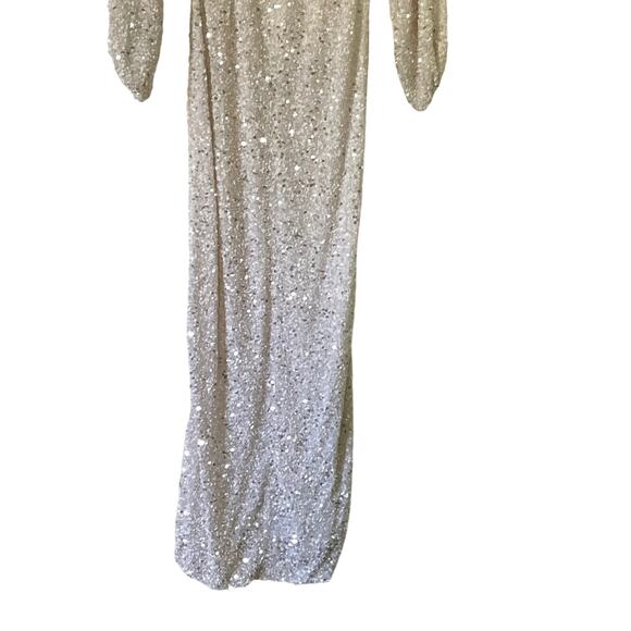 Retrofete Camille Dress Sequin Chiffon Maxi White Embellished Long Sleeve Gown S - Picture 9 of 15